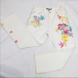 ** Lauren Ralph Lauren Painted Floral Jeans In White EUC